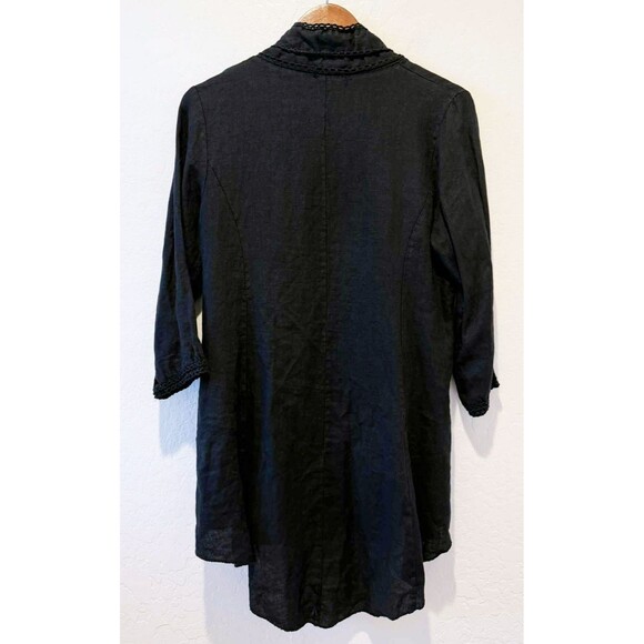 Romeo Giulia Women's 100% Linen Black Lace Trim Button Artsy Blouse Top Large - Picture 4 of 7
